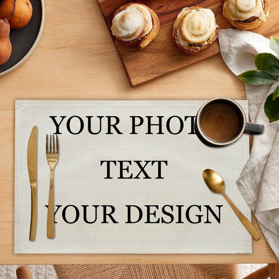 1pc Custom Table Place Mats With Photo Text, Personalized Heat-Resistant Kitchen Mats For Dining Table, Washable Monogrammed Placemats, Unique Gift For Anniversary Birthday Wedding Housewarming - Multicolor - View 1