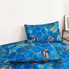 3pcs Geometric Pattern Grid Print Modern Style Bedding Set With 1 Fitted Sheet And 2 Pillowcases, Without Filler, Four Seasons Available For Bedroom