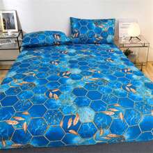 3pcs Geometric Pattern Grid Print Modern Style Bedding Set With 1 Fitted Sheet And 2 Pillowcases, Without Filler, Four Seasons Available For Bedroom