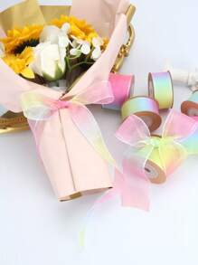 1 Roll Gradient Rainbow Edge Transparent Ribbon, 1 Inch Wide And 354 Inch Long, For Flower Arrangement, Gifts, Wedding, Valentine's Day, Festival, Bouquet, Cake Packaging, Decoration, Ribbon Bow,Christmas Valentine Day - Multicolor - View 1