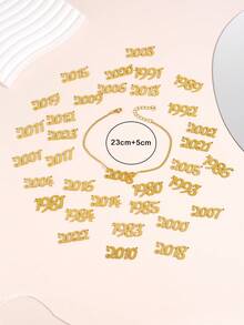 1 Pc Antioxidant Gold Stainless Steel Birth Year Number Pendant Anklet Women Beach Birthday Souvenir - 金黃色 - 查看 3