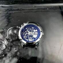 FENSIR 1 件男士自动镂空机械表，时尚简约防水夜光皮表带黑色男士腕表