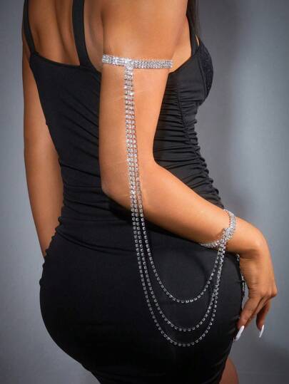 1pc 50cm Long Rhinestone Chain Bracelet For Women, Bride's Jewelry