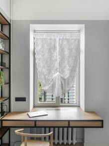 1pc German Style Romantic Lace Door Curtain Featuring Floral Design With Pull Rod, Suitable For Kitchen Windows, Bedroom Windows And Room Divider - White - View 3