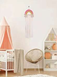 Porta-lazos para el cabello con borlas arcoíris colgante - Soporte de accesorios para el cabello, organizador de clips para el cabello y diademas de almacenamiento, decoración para pared con colgador trenzado y cinturón arcoíris para almacenamiento de horquillas para el cabello y organizador de accesorios para pared para estudiantes universitarios - Ver 3