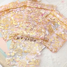 20 chiếc túi lưới rút họa tiết hoa hồng dập nóng dùng để đóng gói quà tặng kẹo sô cô la, - Hồng - Xem 3