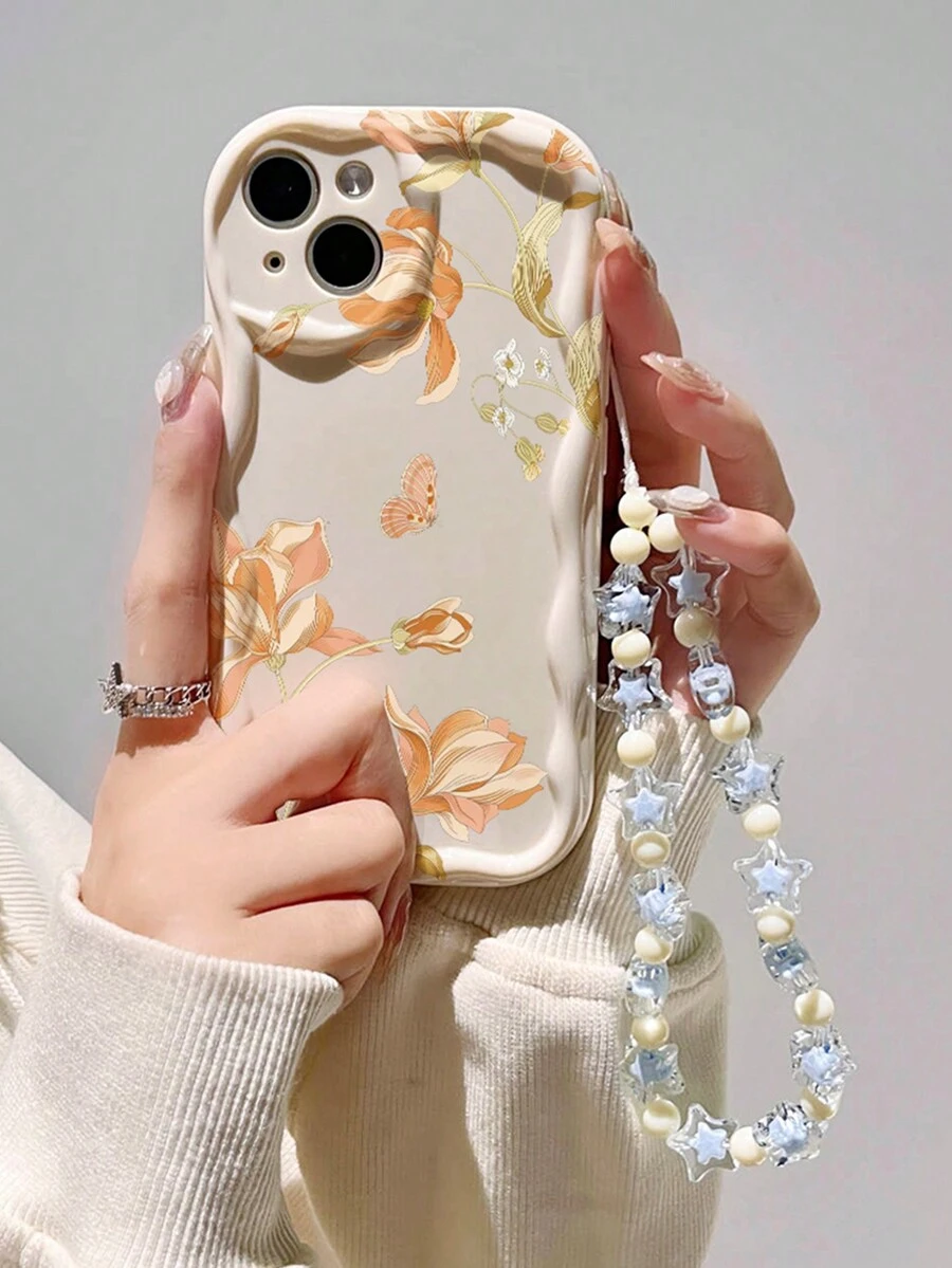 Ốp điện thoại chống sốc họa tiết hoa cam, cây dừa, bướm, kem và vòng tay hạt thủ công tương thích với iPhone (Xr/7/8/iPhone 11/iPhone 12/iPhone 13/iPhone 14/iPhone 15pro Max), cũng có sẵn trong ốp lưng mềm chống sốc TPU (Xs Straight Edge/ P12)