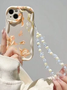 Ốp điện thoại chống sốc họa tiết hoa cam, cây dừa, bướm, kem và vòng tay hạt thủ công tương thích với iPhone (Xr/7/8/iPhone 11/iPhone 12/iPhone 13/iPhone 14/iPhone 15pro Max), cũng có sẵn trong ốp lưng mềm chống sốc TPU (Xs Straight Edge/ P12) - Nhiều màu - Xem 3