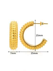 1 Màu Vàng Hình Chữ C Đinh Tán Bông Tai Nữ Thép Không Gỉ Hình Học Treo Tường Bông Tai Sinh Nhật Món Quà Trang Sức - Vàng - Xem 2