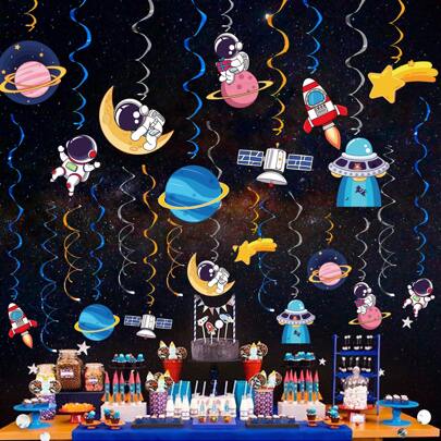 Set de 9 piezas/30 piezas de decoraciones colgantes con remolinos de astronautas espaciales, decoraciones en espiral de planetas espaciales, decoraciones de fiesta con temática espacial para cumpleaños, festivales y decoración ambiental