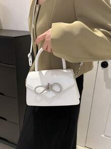 1 chiếc túi xách vuông đính đá đính nơ trang trí, thích hợp cho các quý cô mua sắm, hẹn hò, có sẵn bốn mùa, quà tặng ngày lễ tình nhân hoàn hảo cho cô ấy, lựa chọn quà tặng ngày lễ tình nhân tuyệt vời nhất từ trước đến nay Valentine - trắng - Xem 4