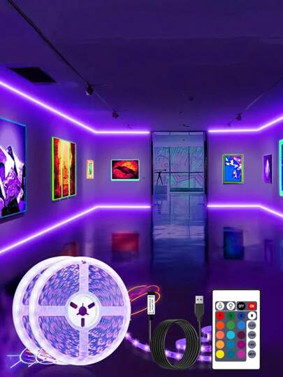 1 Set 1m 2m 3m 5m 10m 15m 20m [2 Rolls 10m] 30m [2 Rolls 15m] 40m [2 Rolls 20m] Multi-Colored LED Strip Lights With Remote Control, For Home Wall, Bedroom, Corridor, Garden, Bar Decoration