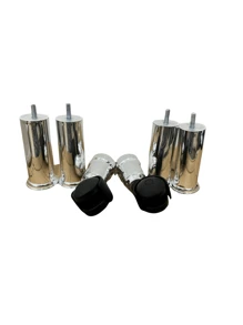 Kit 6 Pés para cama box de solteiro/casal/queen/king 4 pés fixos e 2 com rodinhas de plástico Preto ou Cromado - Prata - Visão 3