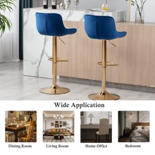 24-32 Inch Velvet Bar Stools, Counter Height Adjustable Swivel Barstools High Bar Chairs With Back & Golden Metal Base, Simple Bar Stool With Footrest For Home Kitchen Island, Pub(Ivory, Set Of 2) - Navy - View 6