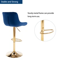 24-32 Inch Velvet Bar Stools, Counter Height Adjustable Swivel Barstools High Bar Chairs With Back & Golden Metal Base, Simple Bar Stool With Footrest For Home Kitchen Island, Pub(Ivory, Set Of 2) - Navy - View 5