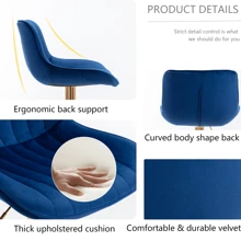 24-32 Inch Velvet Bar Stools, Counter Height Adjustable Swivel Barstools High Bar Chairs With Back & Golden Metal Base, Simple Bar Stool With Footrest For Home Kitchen Island, Pub(Ivory, Set Of 2) - Navy - View 3