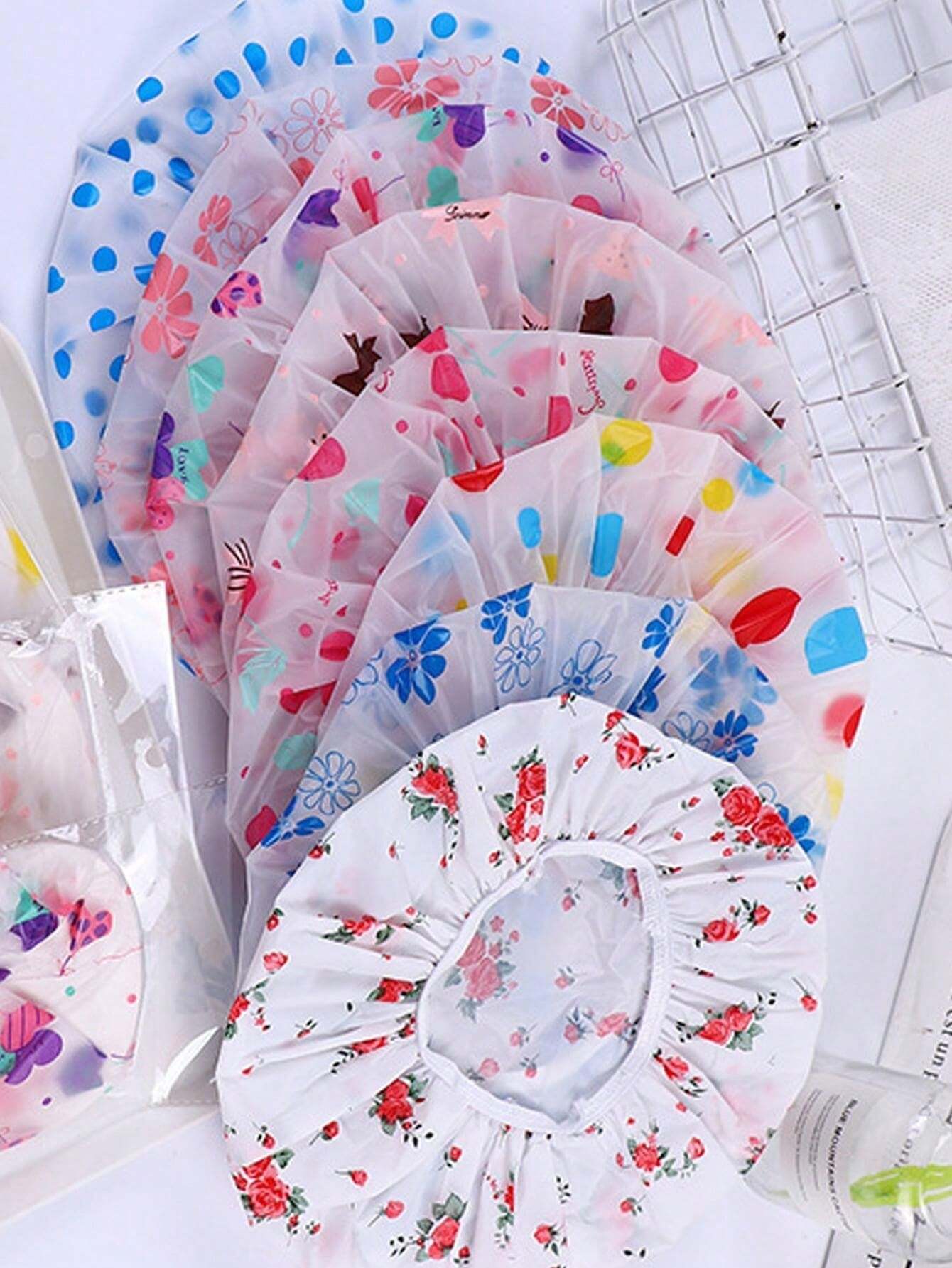 3pcs Thickened Cute Waterproof Bath Caps With Random Patterns, Double ...