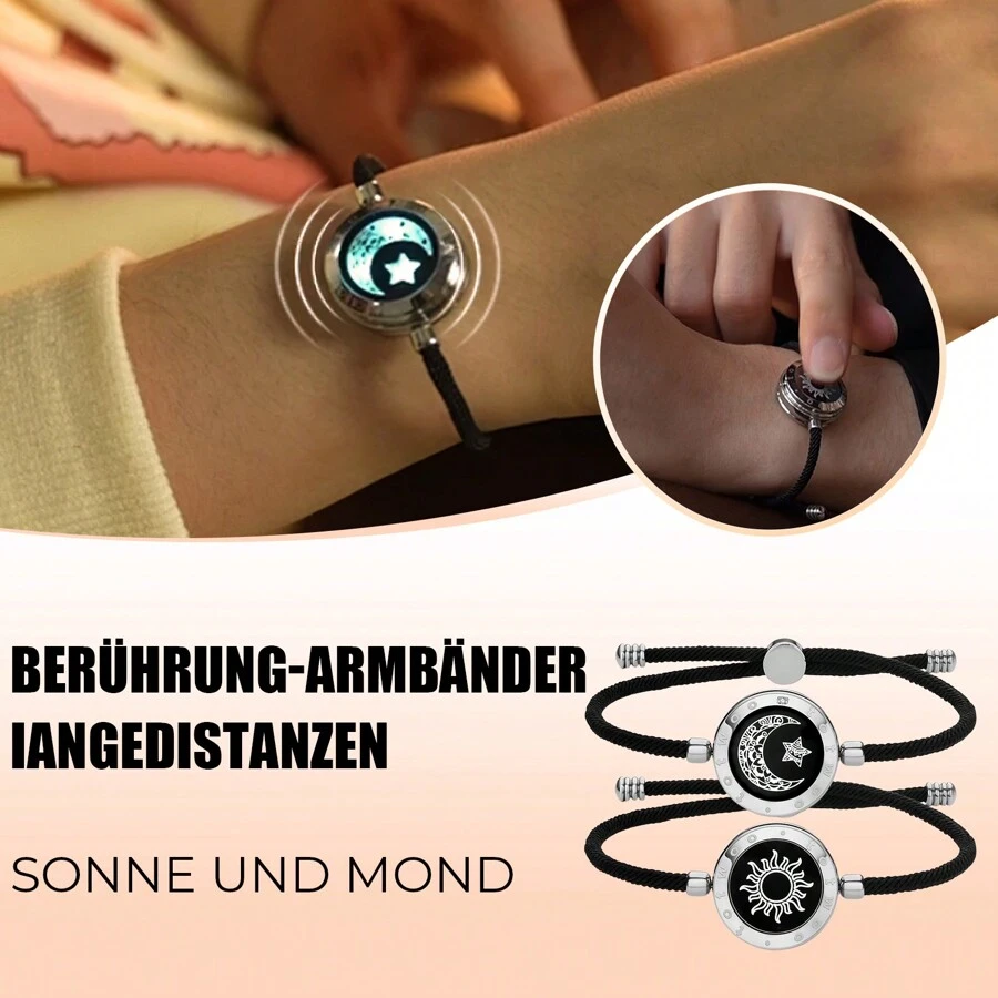 totwoo Long Distance Touch Pulseras para Parejas, Vibración y Luz para el Amor Parejas Pulseras | Regalos de Relaciones de Larga Distancia para Novia Bluetooth Pairing Joyería - Cuerda Milán/Plata - Ver 1