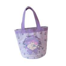 Cute Cartoon Rabbit Print Purple Canvas Bag Student Shopping Tote Bags For Women Girls Sweet Bucket Bag Lunch Bag Handbags