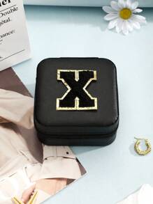 1個簡約風格字母系列珠寶收納盒,適用於戒指、項鏈、耳環 - 黑色黑字母 - 查看 30