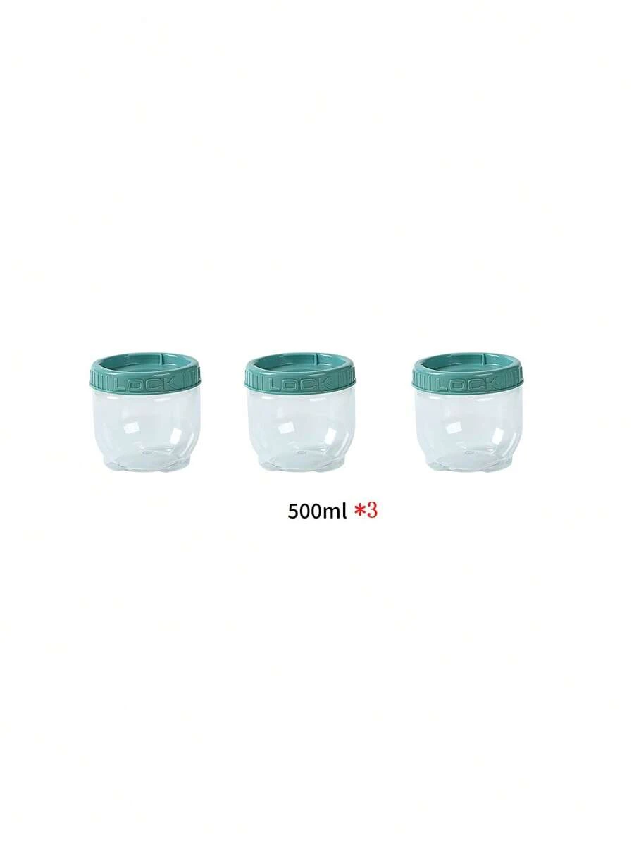 6pcs Stackable Food Sealing Container With Lid, Plastic Kitchen Grain Storage Box, Moisture-Proof Jar Available In Multiple Specifications - Green - View 1