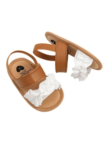 Yibubu 白色婴儿女童鞋软底褶边婴儿凉鞋适合新生女孩 - 防滑婴儿鞋初学步鞋夏季幼儿女童鞋 - 白色 - 查看 8