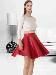 Short Elegant Vinyl Skirt For Women In Classic Circular Style - 紅色 - 查看 2