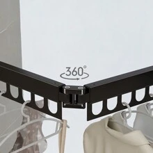 1pc Household Folding Clothes Hanger, Balcony Invisible Hanging Clothes Rack, Indoor Punching Clothes Drying Rack - Black - View 6