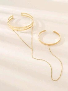 1pc Personalized Exaggerate Geometrical Lines Design Metal Arm Cuff With Rhinestone Fit For Women's Daily Wear In Summer - Gold - View 8