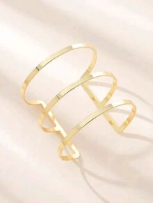 1pc Personalized Exaggerate Geometrical Lines Design Metal Arm Cuff With Rhinestone Fit For Women's Daily Wear In Summer - Gold - View 6