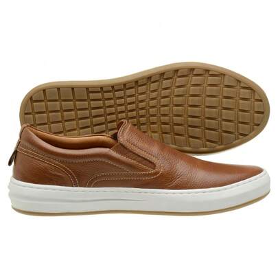 Sapato Masculino Couro Casual Slip On Iate Tênis