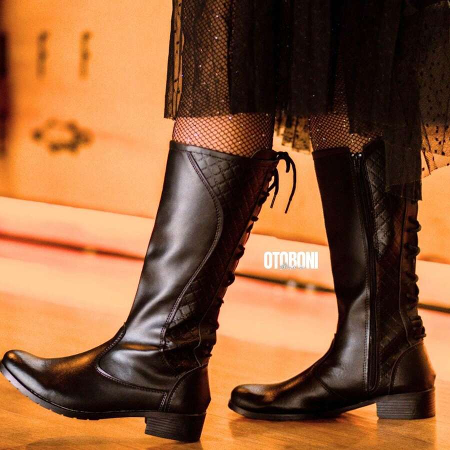 Women Knee-High Boots - 黑色 - 查看 1