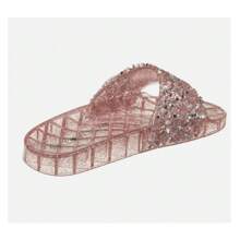 Women's Slides Jelly Sandals Rhinestone Glitter Sandals Slippers - 玫瑰金 - 查看 3