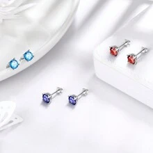 1對6mm圓形生辰石耳環女士女孩母親節禮物,925純銀耳環立方氧化鋯水晶12種生辰石,極簡小巧精緻豪華優雅珠寶禮物,適用於她的媽媽妻子未婚妻女友生日婚禮情人節禮物 - 6mm 圓形 - 查看 7