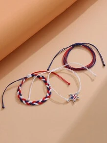 3 cái/bộ Đỏ  Xanh Trắng Đa Lớp Dây thừng Bện Mặt dây chuyền ngôi sao Vòng tay Đối với phụ nữ Nam Ngày độc lập Đồ trang sức - Nhiều màu - Xem 4