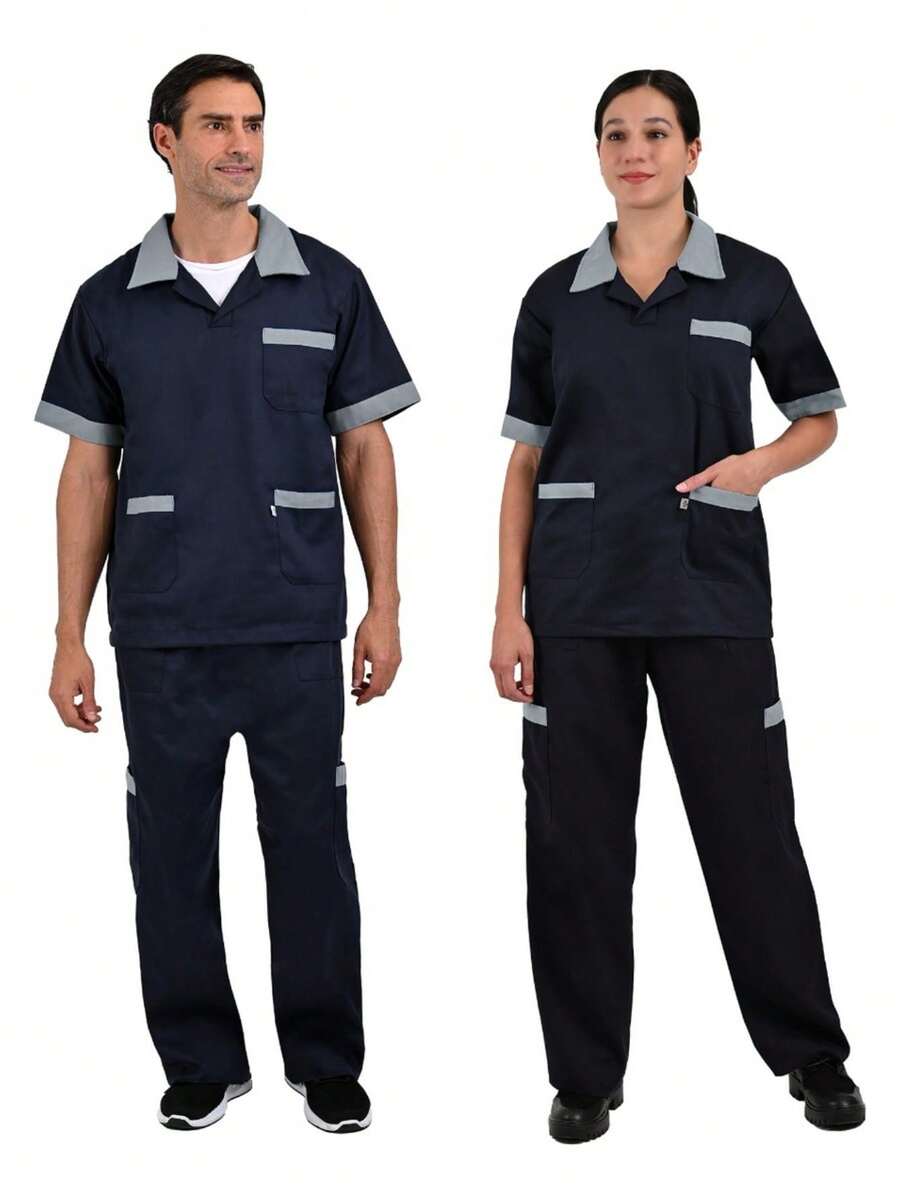 Juego de Filipina De Limpieza Con Pantalón Mod 1803 - Azul marino Con Gris - Ver 1