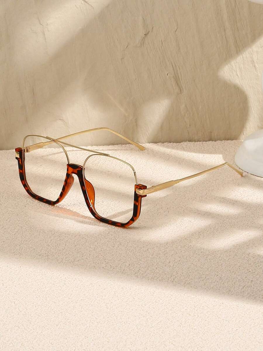 Personalized Oversized Square Frame Non-Prescription Glasses With Double Beam - Multicolor - View 1