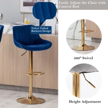 24-32 Inch Velvet Bar Stools, Counter Height Adjustable Swivel Barstools High Bar Chairs With Back & Golden Metal Base, Simple Bar Stool With Footrest For Home Kitchen Island, Pub(Ivory, Set Of 8) - 海軍 - 查看 5