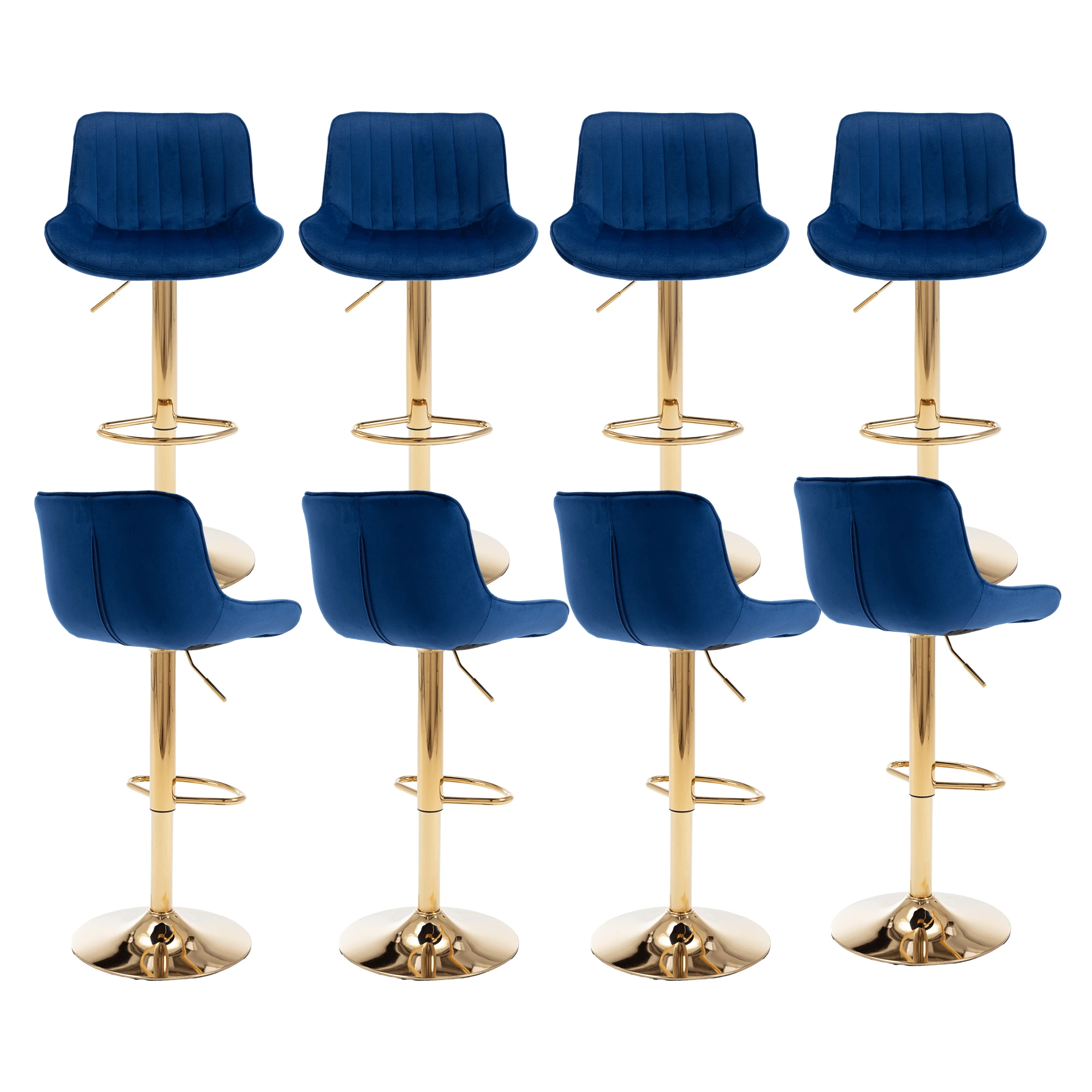 24-32 Inch Velvet Bar Stools, Counter Height Adjustable Swivel Barstools High Bar Chairs With Back & Golden Metal Base, Simple Bar Stool With Footrest For Home Kitchen Island, Pub(Ivory, Set Of 8) - 海軍 - 查看 1