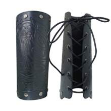 中世纪维京经典风格腕带 PU 皮革狼纹护臂带可调节肩带，复古哥特式臂章，适合万圣节角色扮演服装 - A - 查看 2