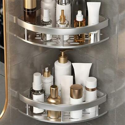 1pc/2pcs Triangle Metal Storage Rack, No-Drill Bathroom Wall Hanging Corner Storage Rack, Shower Caddies, Bathroom Organizers And Storage, Bathroom Accessories, Home Organization And Storage Supplies, Kitchen Accessories Home Bathroom Decor Fall Decor Back To School