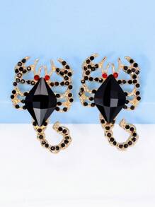 1 Pair Rhinestone Animal Earrings For Women, Quirky Rhinestone Scorpion Insect Earrings Jewelry - Black - View 2