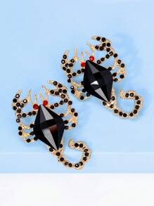 1 Pair Rhinestone Animal Earrings For Women, Quirky Rhinestone Scorpion Insect Earrings Jewelry - Black - View 4