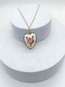 1入心形陶瓷花吊墜項鍊,適用於節日場合贈送禮物 - love - 查看 2