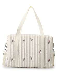 1 pieza Bolso de pañales de gran capacidad con estampado de flor roja estilo INS, bolso de hombro cruzado de moda con bordado para mamá