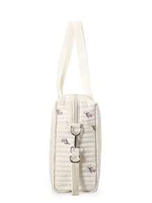 1 pieza Bolso de pañales de gran capacidad con estampado de flor roja estilo INS, bolso de hombro cruzado de moda con bordado para mamá