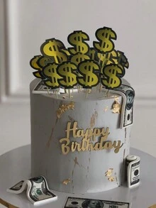 50pcs/Pack Dollar Sign Cake Toppers For Decorating Cupcakes, Birthday Cake - Gold - View 5