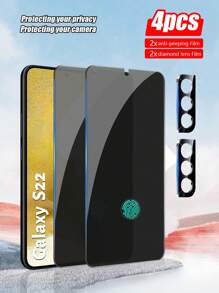 4 合 1 套装兼容 Galaxy S22：2 件防窥钢化玻璃屏幕保护膜 + 2 件集成镜头保护膜，防刮、超清晰、真彩，兼容 Galaxy S22/A06/A14/S23 FE/A54/A15/A35/S24 Ultra/S24 FE - 黑色 - 查看 1
