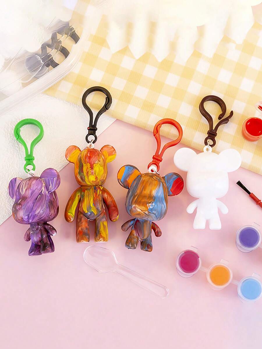 1 Pieza Conjunto De Dibujo De Llavero De Oso De Peluche Fluido, Paquete De Material Hecho A Mano Creativo Diy, Regalo En Caja De Llavero, Conjunto De Material Diy Para La Pintada De Oso De Peluche Fluido