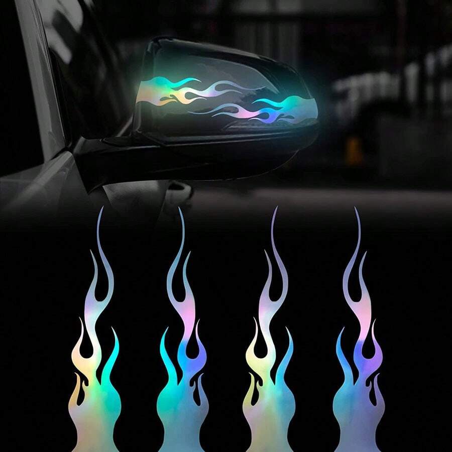 4pcs Flame Decal Stickers For Car Rearview Mirror, Bumper, And Body - Multicolor - View 1